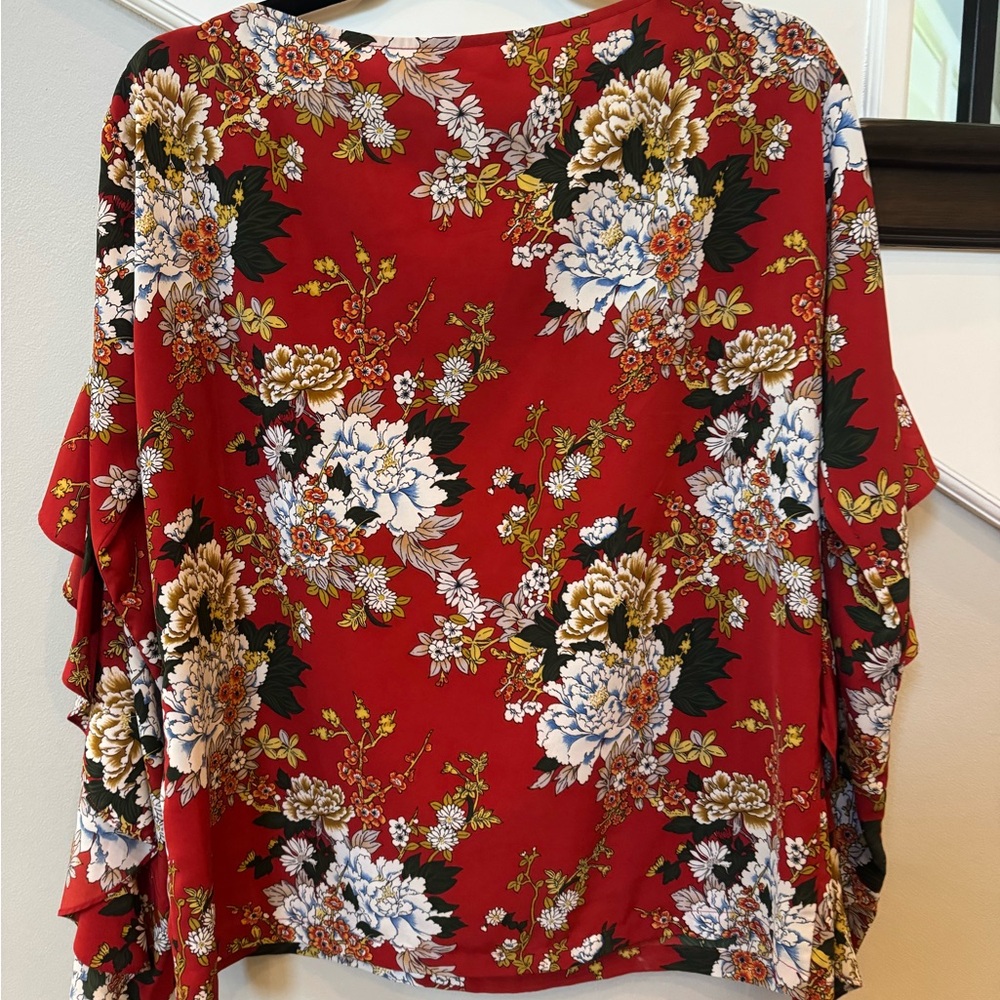 Robert Rodriguez for Barney’s Red Floral Blouse with Ruffle Sleeves - Picture 5 of 5